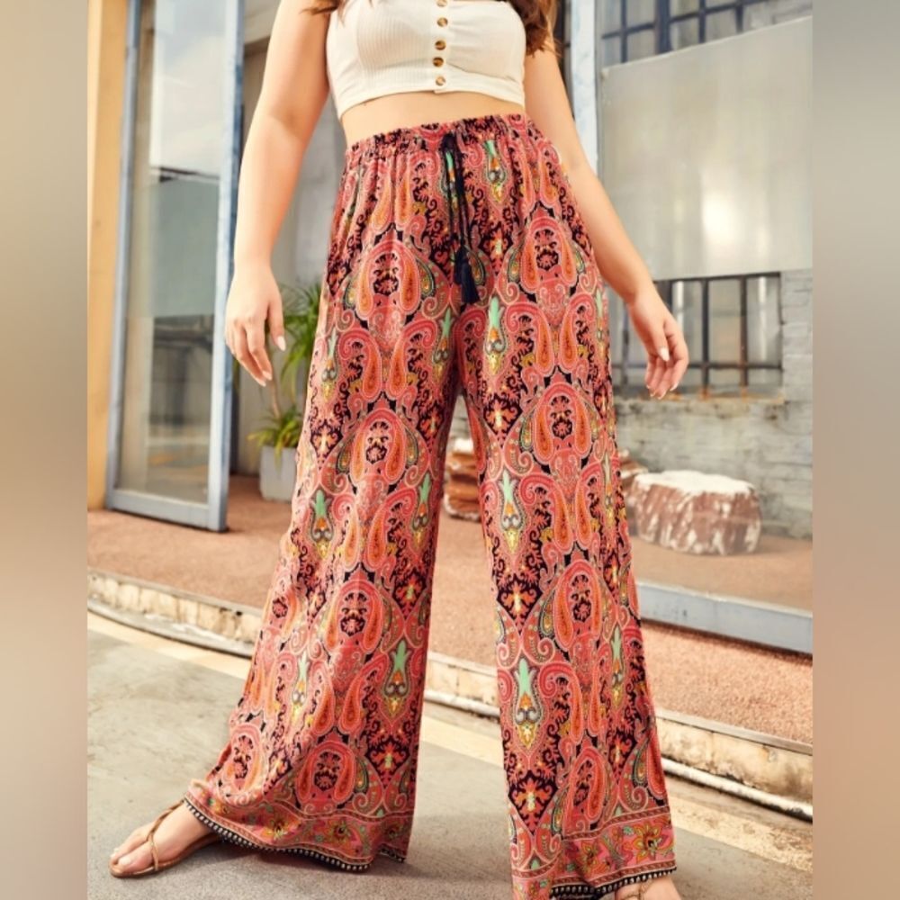 Plus size paisley wide leg pants